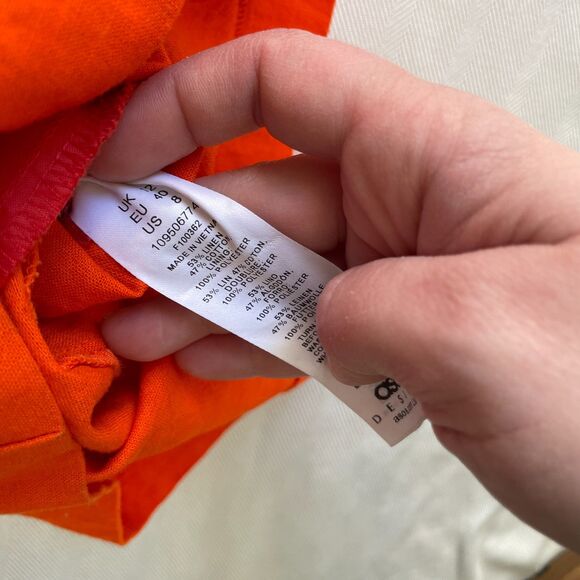 ASOS Design Orange High Waist Cotton Linen Mom Shorts - Size 8 US - Picture 6 of 6